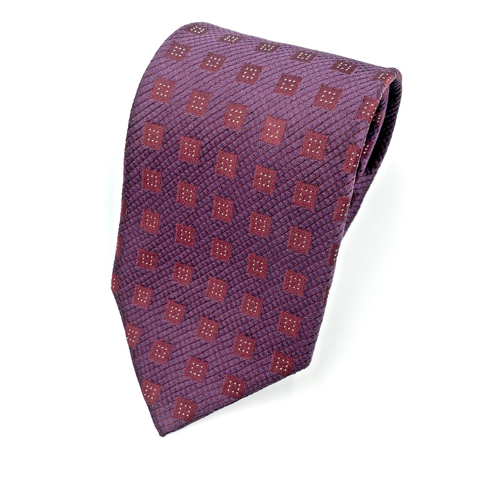 Hugo Boss Mens Purple Silk Geometric Tie Black Label Made in‎ Italy 58"